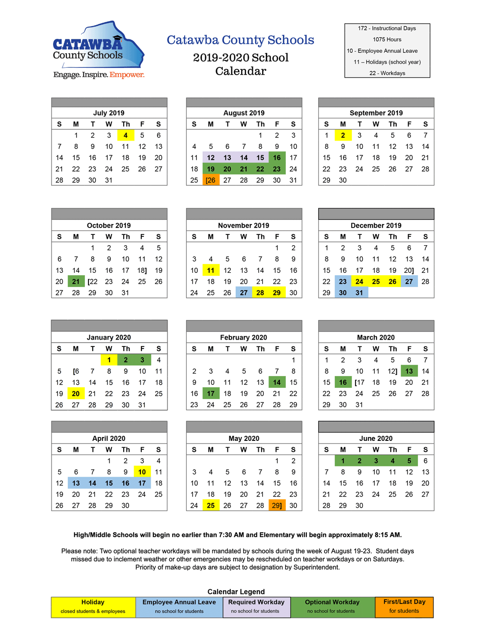 2019-20 CCS Calendar - CATAWBA COUNTY SCHOOLS